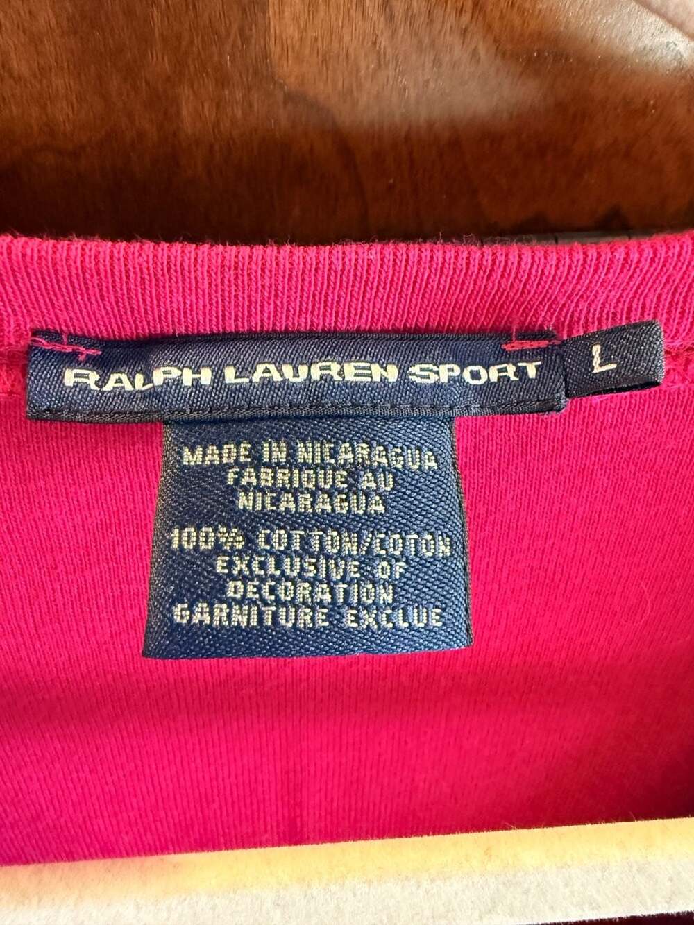 Ralph Lauren V-Neck Short Sleeve Tee in Hot Pink with Navy Pony - Picture 7 of 8